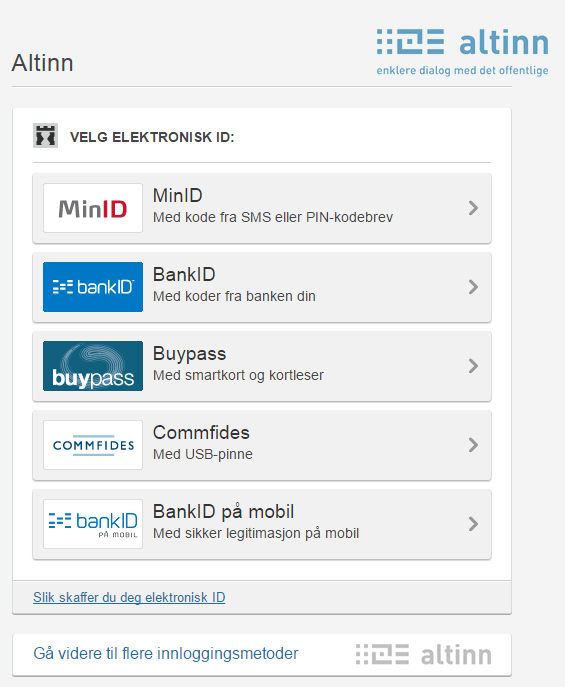 Pålogging med elektronisk ID i Altinn